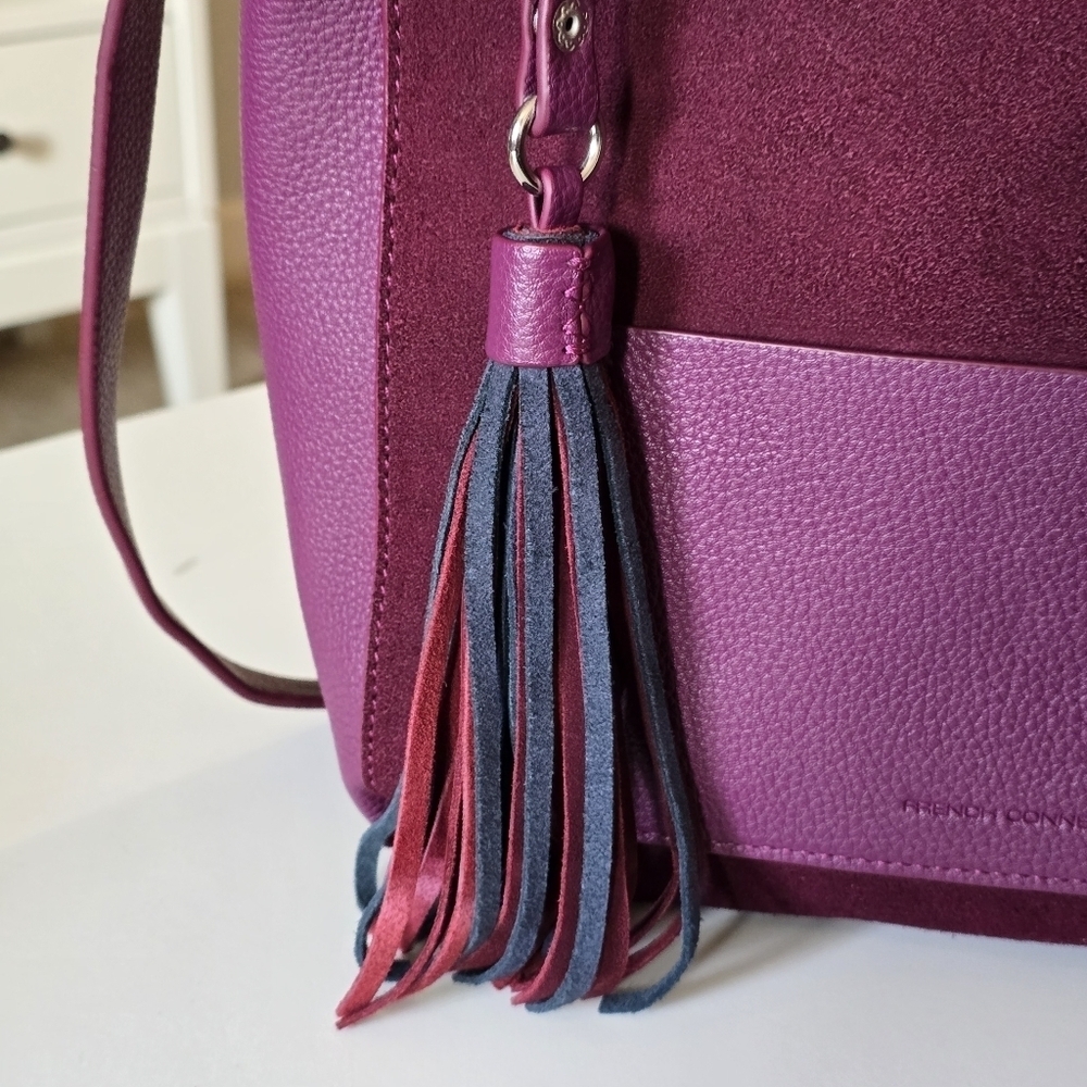 French connection faux leather crossbody shoulder bag color burgundy - Picture 3 of 9